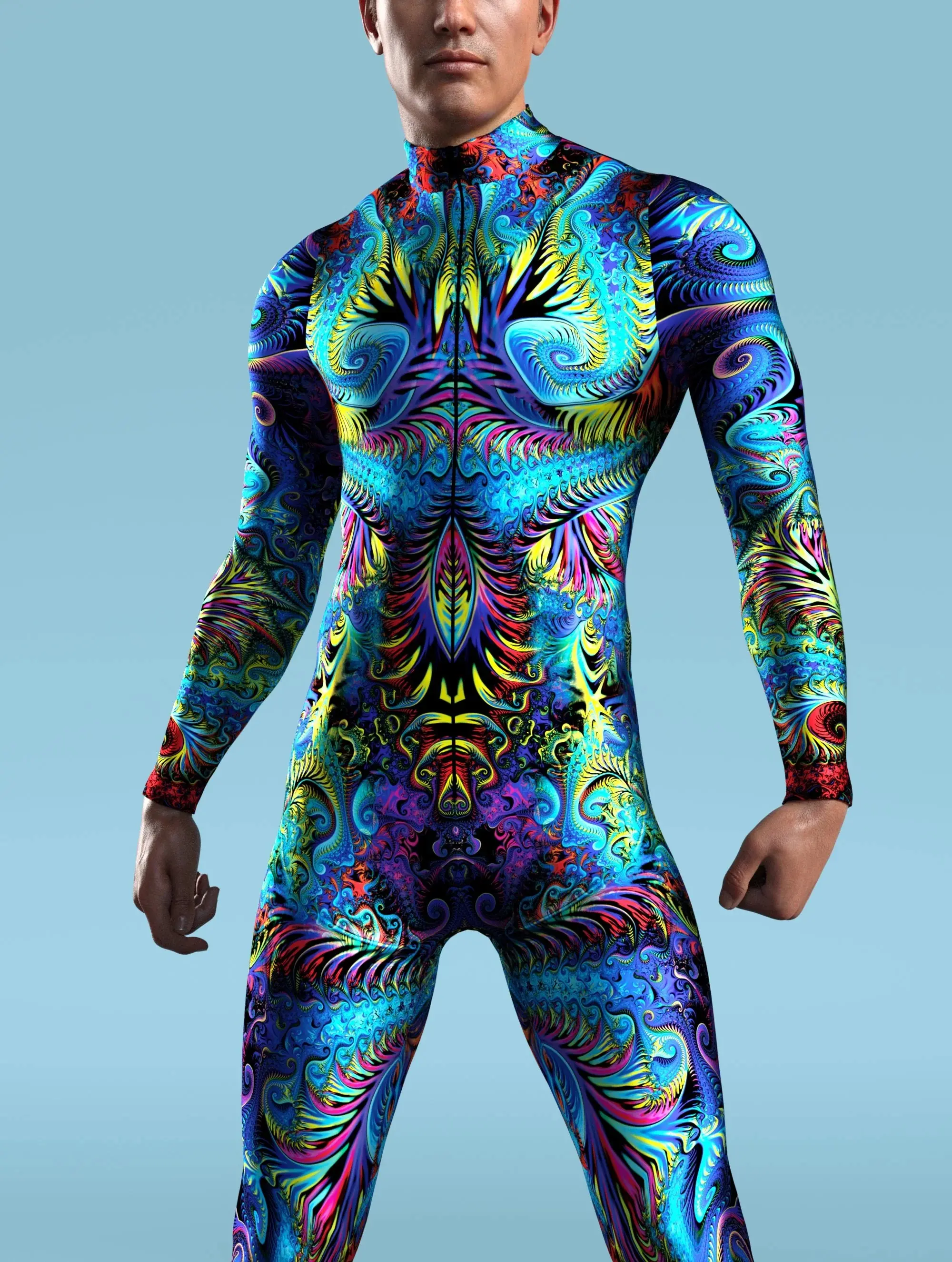 Women's Slim-Fitting High-Neck Athletic Bodysuit, Spandex All-Seasons Clothes with Full-Body Digital Print for Halloween, Holiday Parties