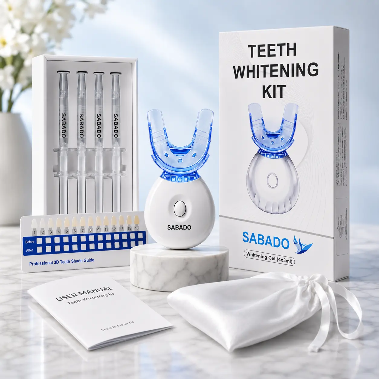 10-Min LED Teeth Whitening Kit for Sensitive Teeth, 4 Peppermint Gel Syringes, At-Home Treatment with LED Mouthpiece, Teeth Whitener, Oral,purple teeth whitening,whitening strips teeth,teeth whitening products,teeth strips whitening
