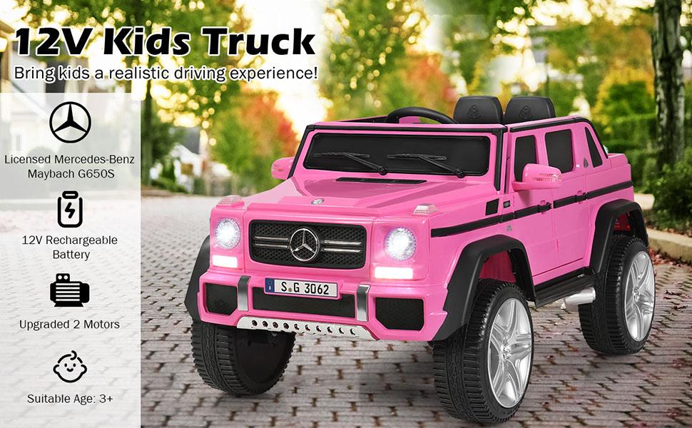 Costway Licensed Mercedes Benz Ride on Truck Car w/ Remote Control, 12V Battery Powered Electric Vehicle for Kids Boy Girl, LED Lights, Music, Suspension System Costway Licensed Mercedes Benz Ride on Truck Car w/ Remote Control, 12V Battery Powered Electric Vehicle for Kids Boy Girl, LED Lights, Music, Suspension System