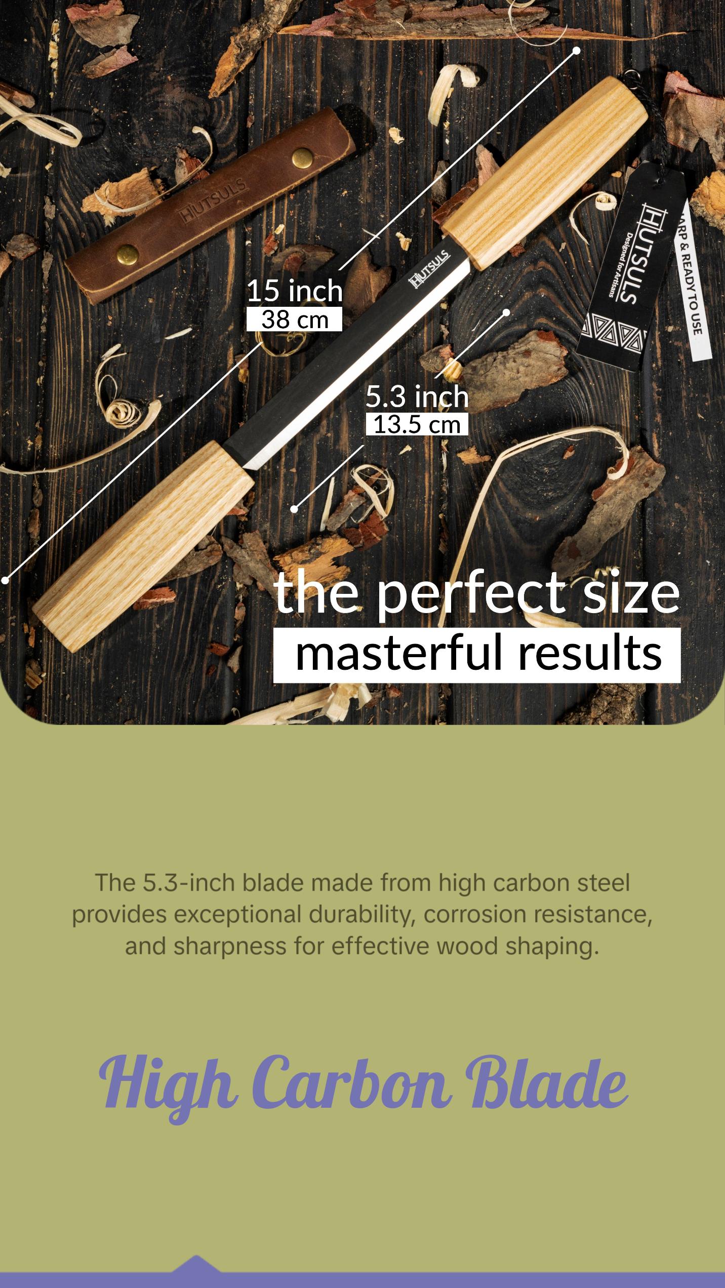 Hutsuls Draw Knife Woodworking Tool - Sharp & Ready 5.3 inch Debarking Knife with Leather Sheath, Easy to Use Straight Handles Draw Knife Debarking Tool, Great to Your Bushcraft Tools Collection