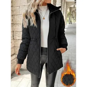 Women's Fall Winter Warm Mid-Length Slim Fit Jacket, Casual Style, Fleece Lined, Available in Various Sizes, Perfect for Cold Weather