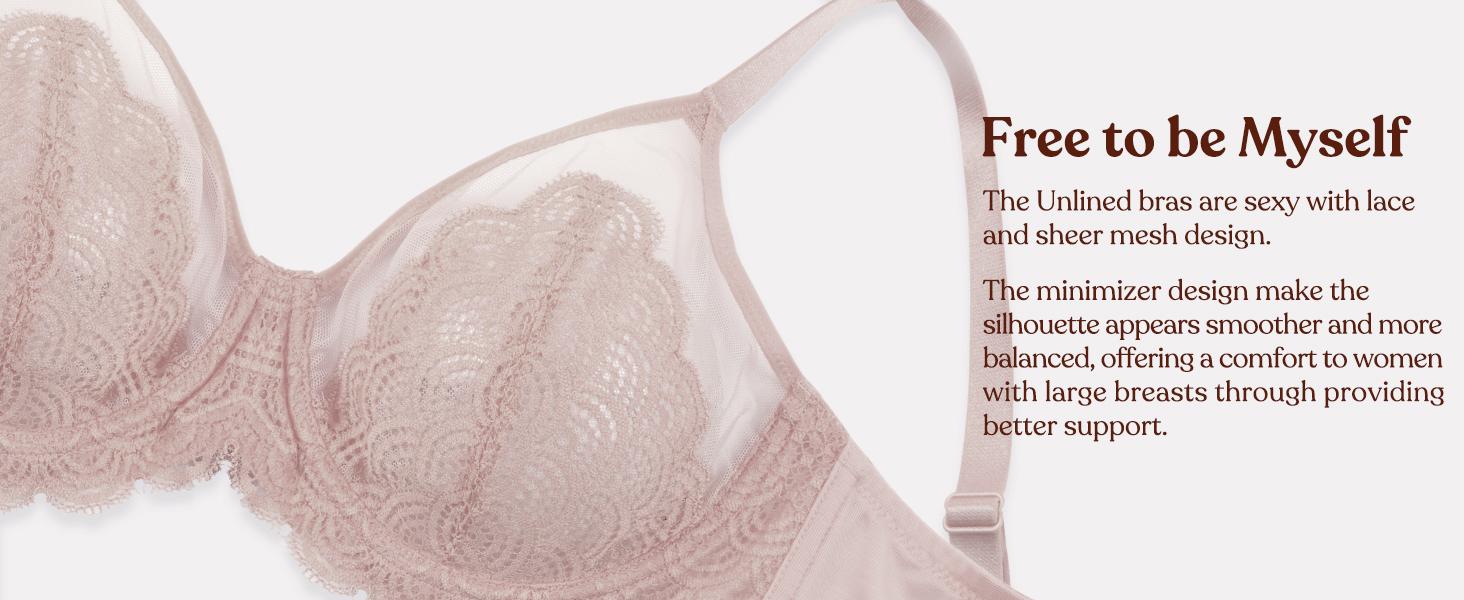 HSIA Mermaid Scales Sexy Lace Plus Size Unlined Underwire Non-padded Full Coverage Minimizer Bra with Back Smoothingfor Women Large Bust