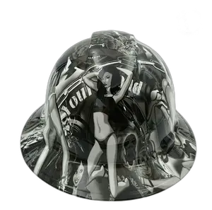 B&W Biker Pin-Up Skull Tattoo - Custom Hydro Dipped Full Brim Hard Hat