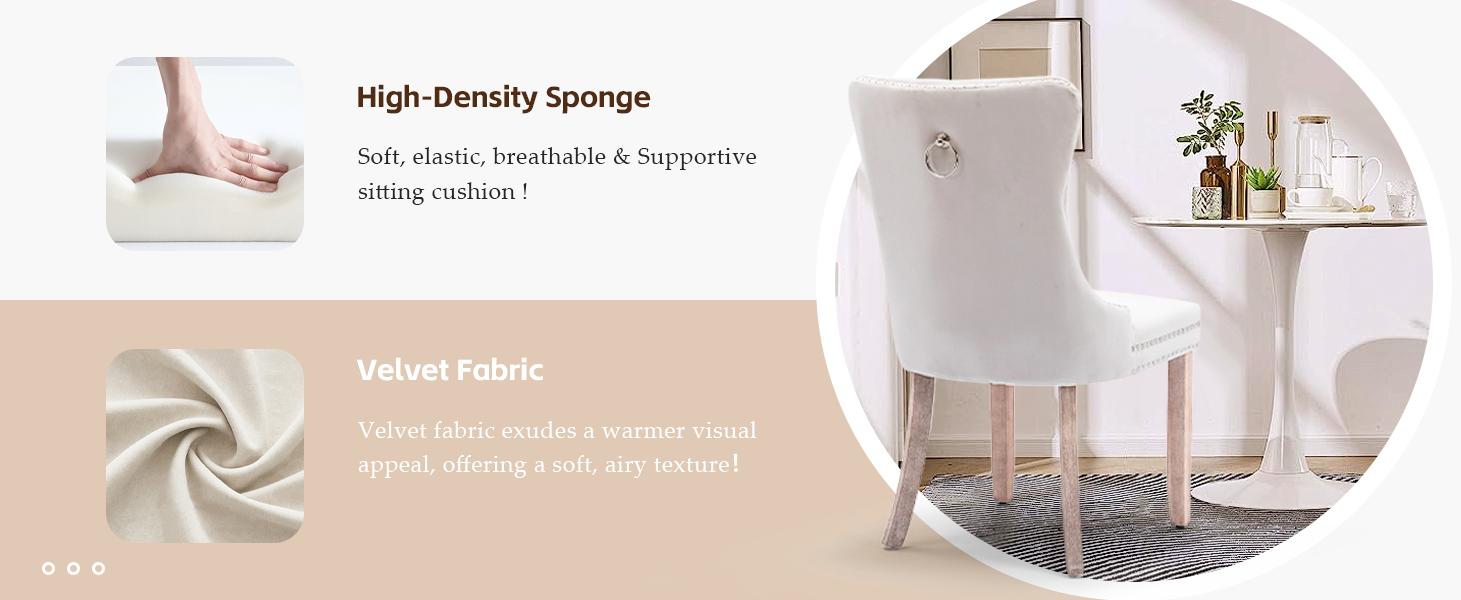 Velvet Dining Chairs Set,Upholstered Dining Room Chairs with Ring Pull Trim&Solid Wood Legs,Farmhouse Tufted Kitchen Chairs