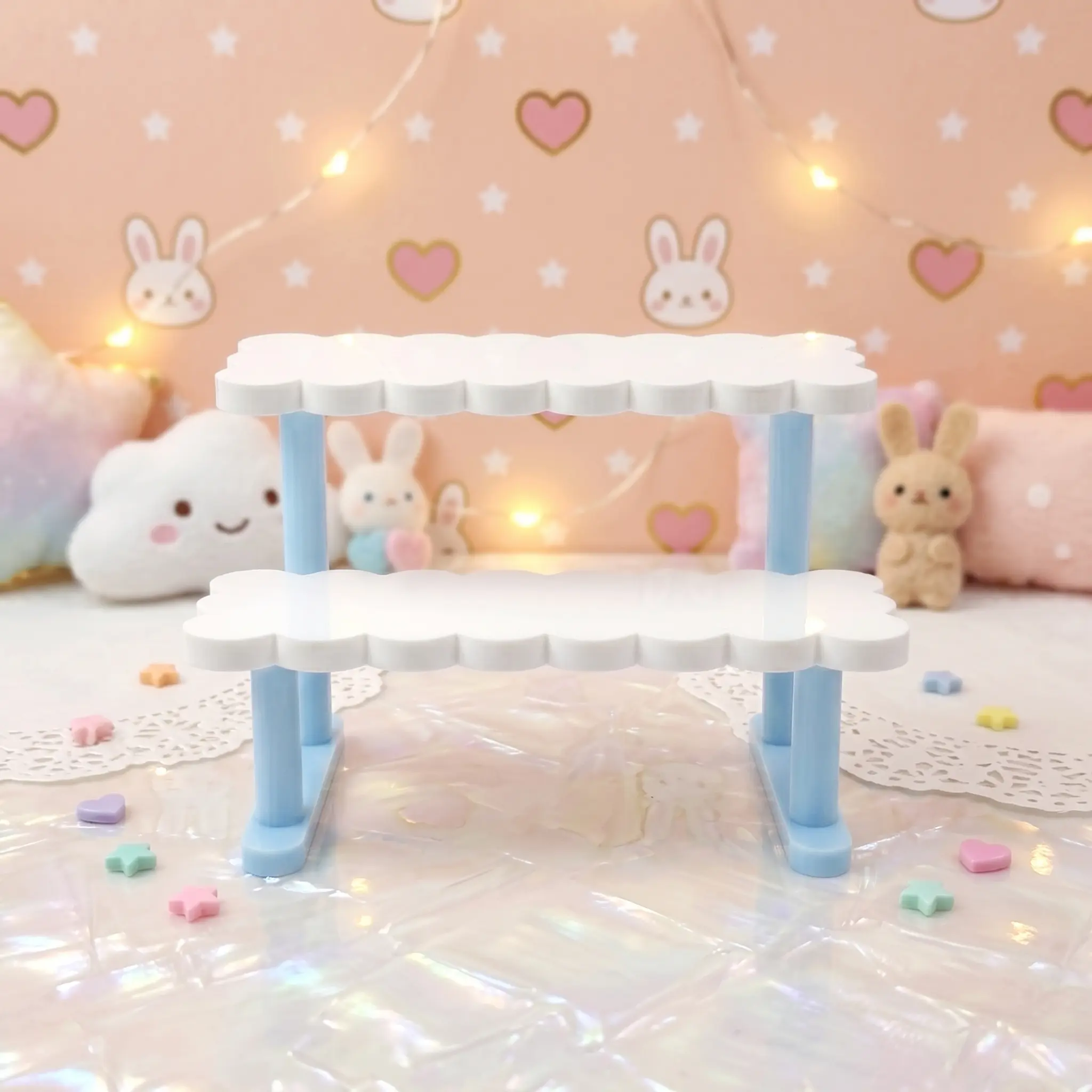 Cute Cloud Desk Shelf, 2-Tier / 3-Tier Desktop Organizer for Dorm, Vanity, Makeup, Figures