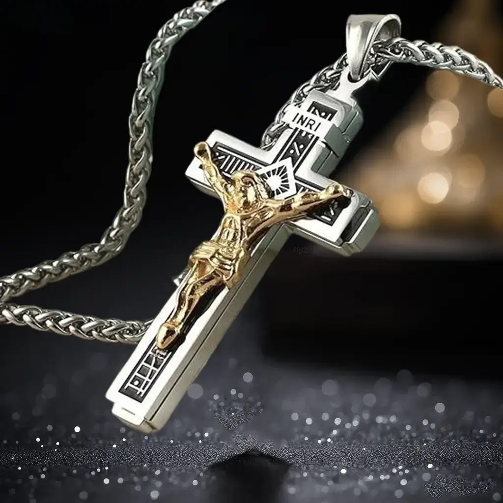 Men's Stainless Steel Engraved Faith Cross Pendant Necklace - Minimalist Long Chain Religious Spiritual Jewelry with Inscriptions, Casual Daily Male Fashion Accessory, Engraved Necklace, Chain Necklace