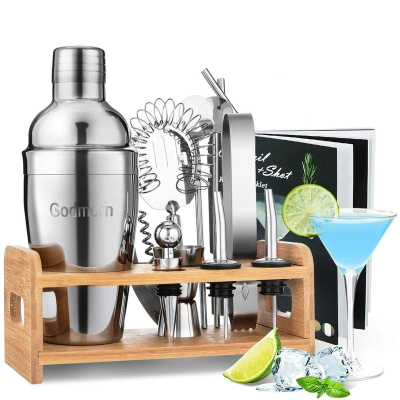 Cocktail Shaker Set Bartender Kit, VONATES 15Pcs Bartender Shaker Set, 304 Stainless Steel Martini Shaker and Strainer, 550ml /19OZ Bar Tool Set With