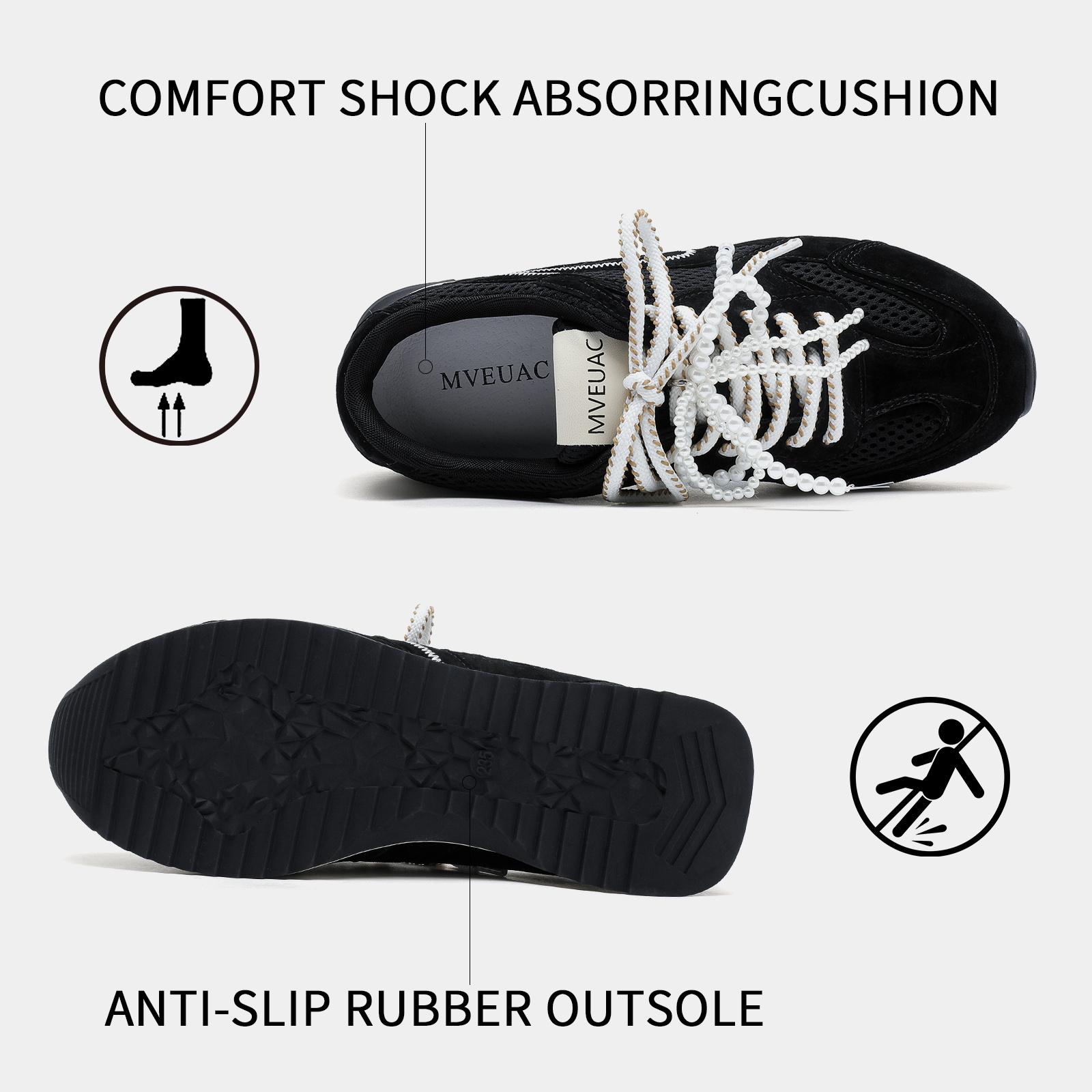 MVEUAC Women's Genuine Leather Athletic All-Season Closed-Toe Lace-Up Casual Trainers, Low-Top Tennis Sneakers for Outdoor Activities & Commuting, Black