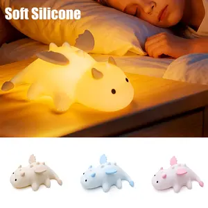 Dragon Night Light, Cute Baby Dragon Lamp Gifts for Kids, 10 Modes Adjustable Soft Silicone Baby Night Light for Nursery, Rechargeable Bedside Touch Lamp for Kids Room Bedroom