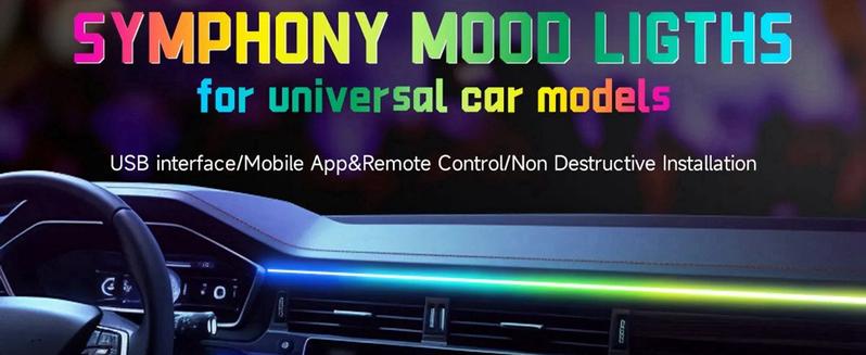 DIBMS USB RGB Car Ambient Light,nterior Car Ambient Lighting Kit,  Neon Accessories for Cars Truck SUV Center Console Dashboard with APP&Remote Control underglow neon tubes RGB LED Music Control Rock Lights Kit