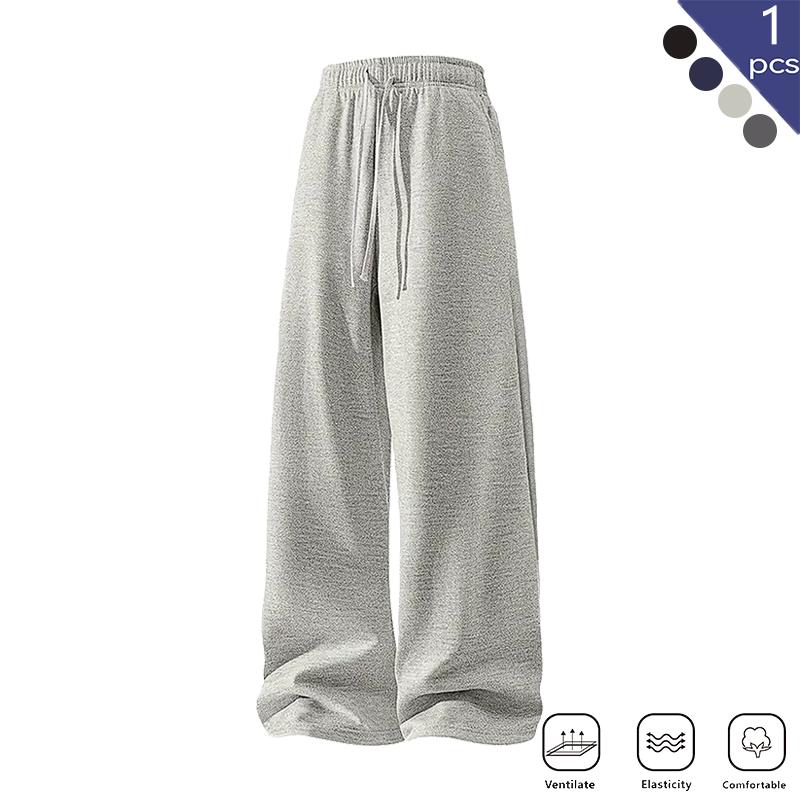 Men's Solid Gray Basic Drawstring Waist Sweatpants Micro-Elastic Comfortable Straight Casual Trousers Regular Version Spring Autumn Outdoor Sportswear Double Pockets All Seasons