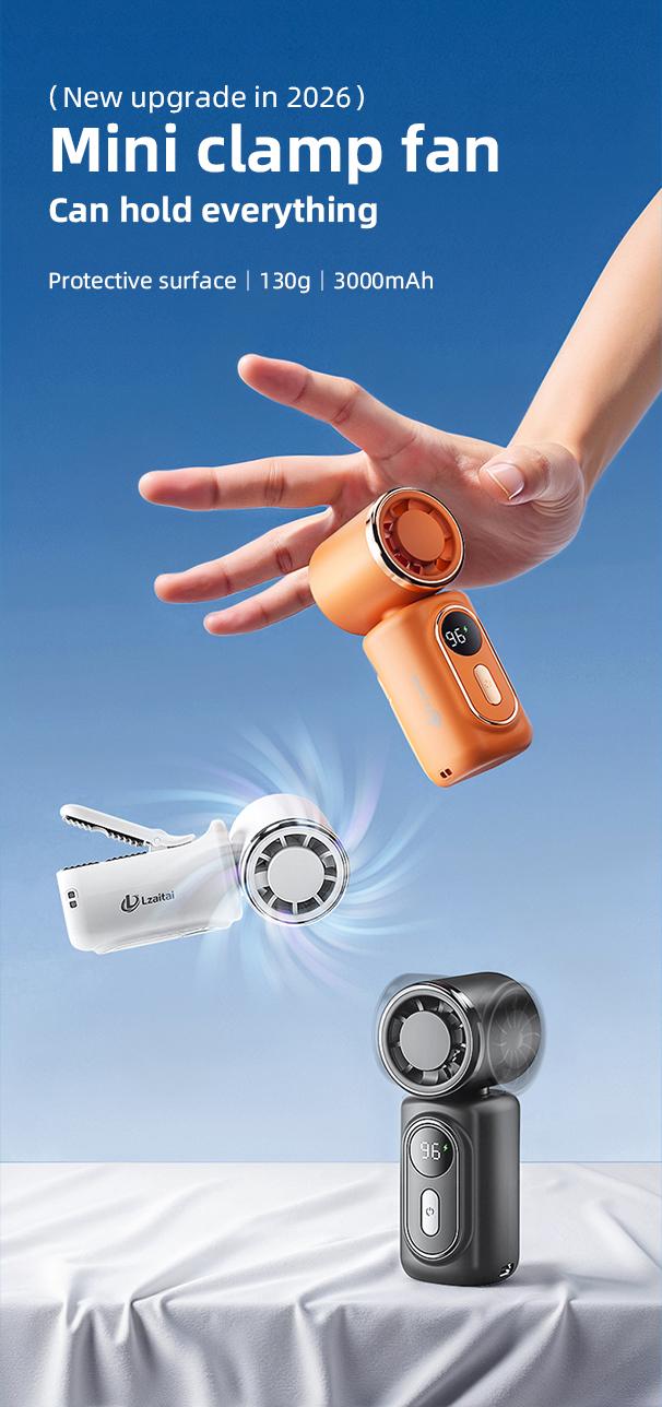 Mini Portable Handheld Clip Fan, 3-in-1 Rechargeable 3000mAh Battery, 5 Speeds, 180° Adjustable Airflow, USB Cooling, Perfect for Travel, Office, and Personal Use - Protection