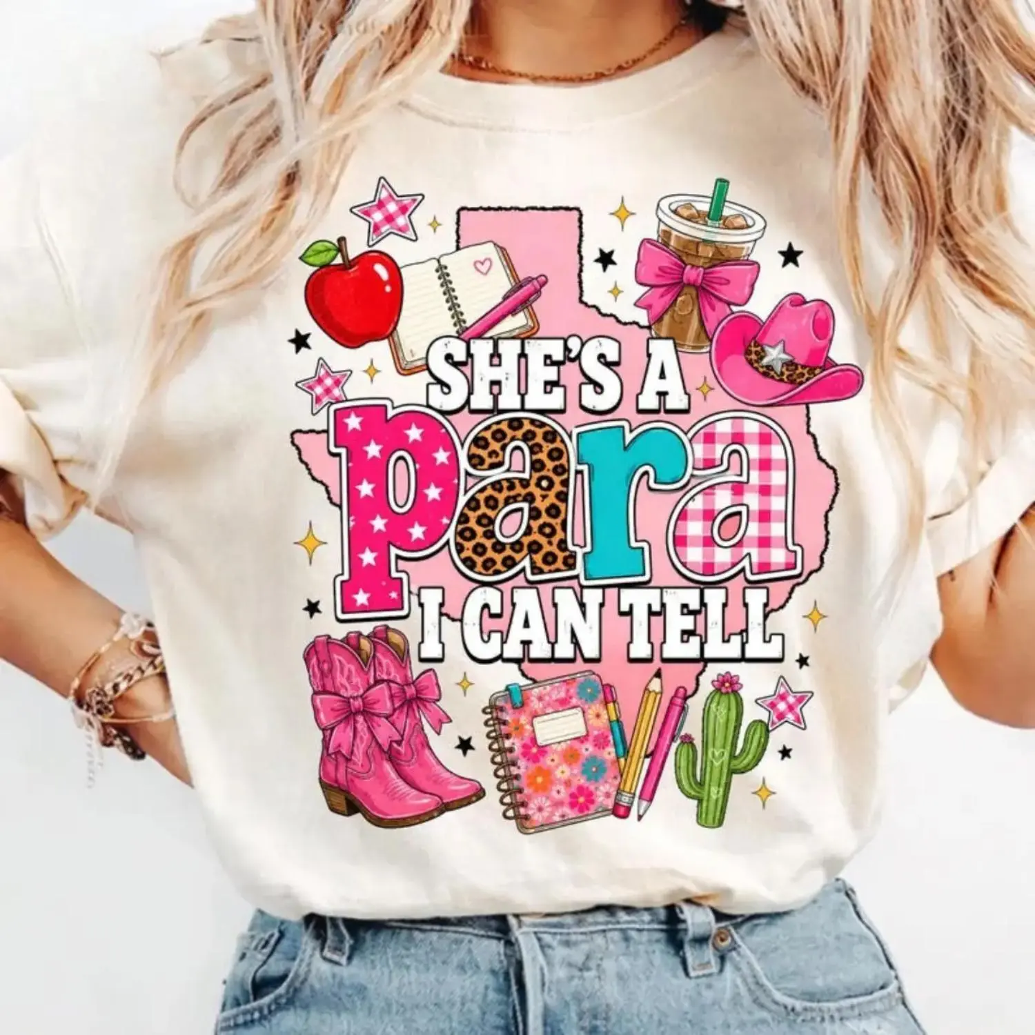 Shes A Para I Can Tell Funny Paraprofessional T Shirt Western School Teacher Graphic Retro Cowgirl Back To School Tee