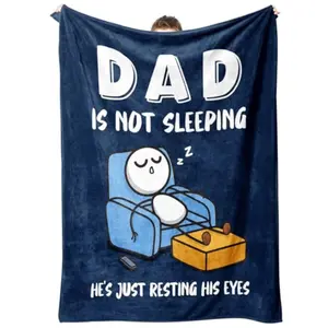 Funny Birthday Gifts for Dad Husband, Dad is Not Sleeping Blanket, Dads Gifts from Daughter Son, Super Soft Throws Blanket for Couch and Napping, 60" x 50" (Blue)