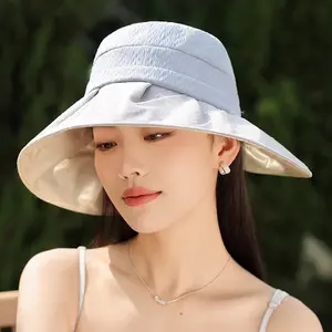 High-end rhinestone mesh wide-brimmed fisherman's hat for women, outdoor, UV protection, full sun protection hat.