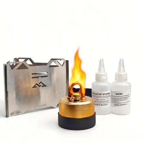 Single-User Self-Pressurized Alcohol Stove for Hiking & Camping, Aluminium Body Durable and Sturdy Metal Burner with Copper Tube, Auto Flameout, Powerful Heat, Windproof Stand, Compact and Portable Camping Equipment for Emergency Use