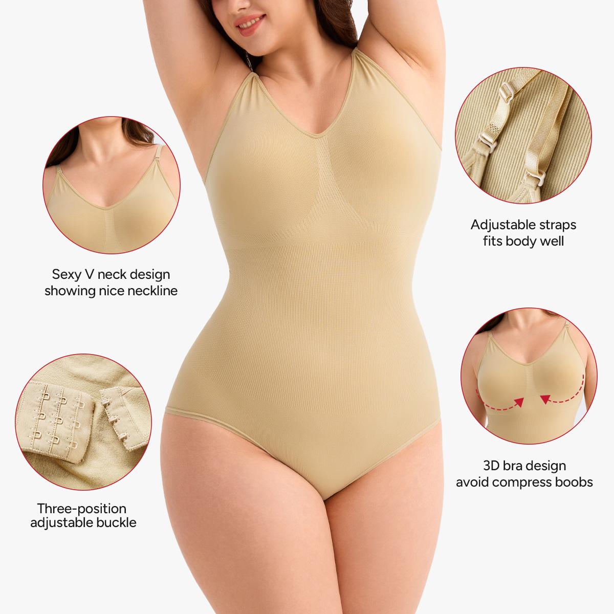 【LIVE】Nebility Women's V-Neck Shapewear Set - Seamless Bodysuit & Camisole, Hip Lift & Tummy Control, Basic Comfort Style High Waisted Shapers Spaghetti Strap