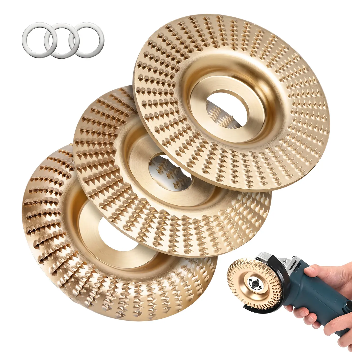 3PCS Angle Grinder Polishing Pad, Wood Carving Disc Set for 4 1/2 Inch Angle Grinder, Heavy Duty Wood Sanding Disk Grinding Wheel, Stump Grinder Attachments for Wood Cutting Shaping