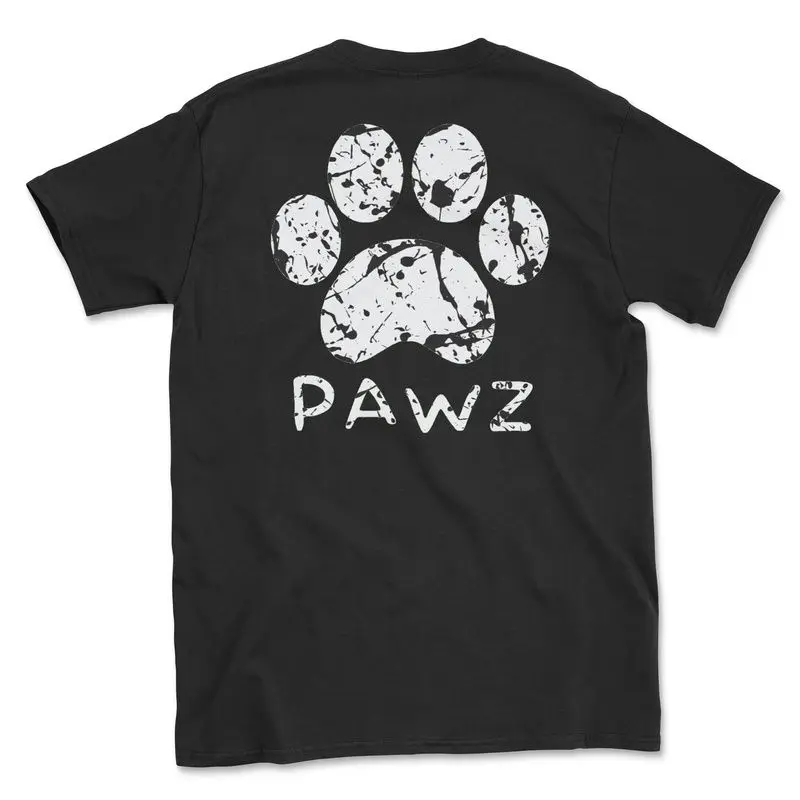 PAWZ Unisex Fit Grunge Vintage Distressed Paw Print Graphic Tee - Soft Breathable Cotton Crewneck, S/M/3XL, Dog Lover Pet Owner Gift, Men's Casual Streetwear Top, Bold Pawz Logo, Short-Sleeve Tee, 2Xl