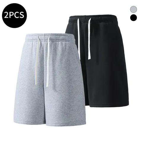 2-Piece Men's Casual Wide Leg  shorts, Drawstring , Summer Sporty Style, Comfortable Daily Wear, Casual Streetwear Shorts