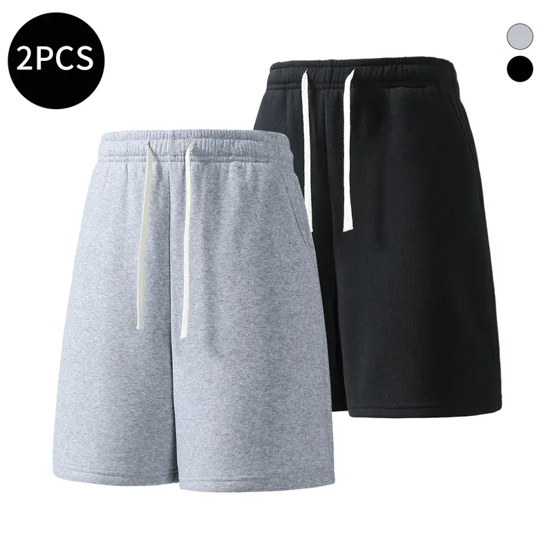 2-Piece Men's Casual Wide Leg shorts, Drawstring , Summer Sporty Style, Comfortable Daily Wear, Casual Streetwear Shorts
