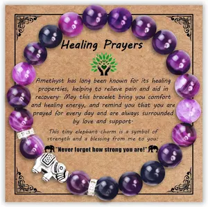 Get Well Gifts for Women After Surgery, Healing Bracelets as Inspirational Gifts Amethyst Bracelet for Breast Cancer Survivor Crystal Bracelet as Elephant Decor for Care Package perfect family