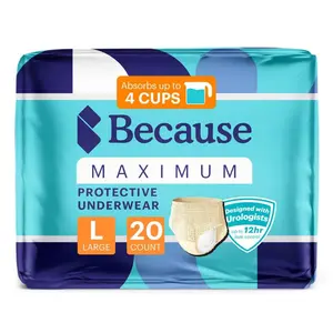 Because Maximum Absorbency Adult Incontinence Underwear for Women, Large Size, Beige, 20 Count (or 80 Count ), High Absorbency, Leak-Proof, Discreet Fit, FSA/HSA Eligible, Made in USA - Sensitive, Traditional