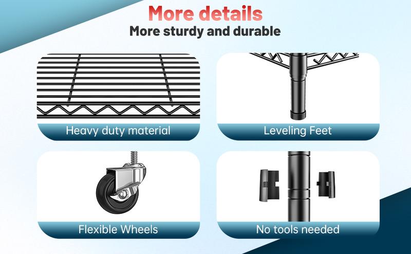 Raybee Storage Shelves with Wheels, 6 Tier Rolling Wire Shelving, Adjustable Metal Shelving Pantry Shelves with Capacity Garage Shelving Storage Organizer for Pantry, Kitchen, Closet Organizing Cabinet Rack