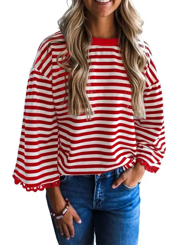 Dokotoo Sweatshirt for Women Long Sleeve Striped Oversized Sweatshirts Casual Crewneck Pullover Top 2026 Summer Outfits