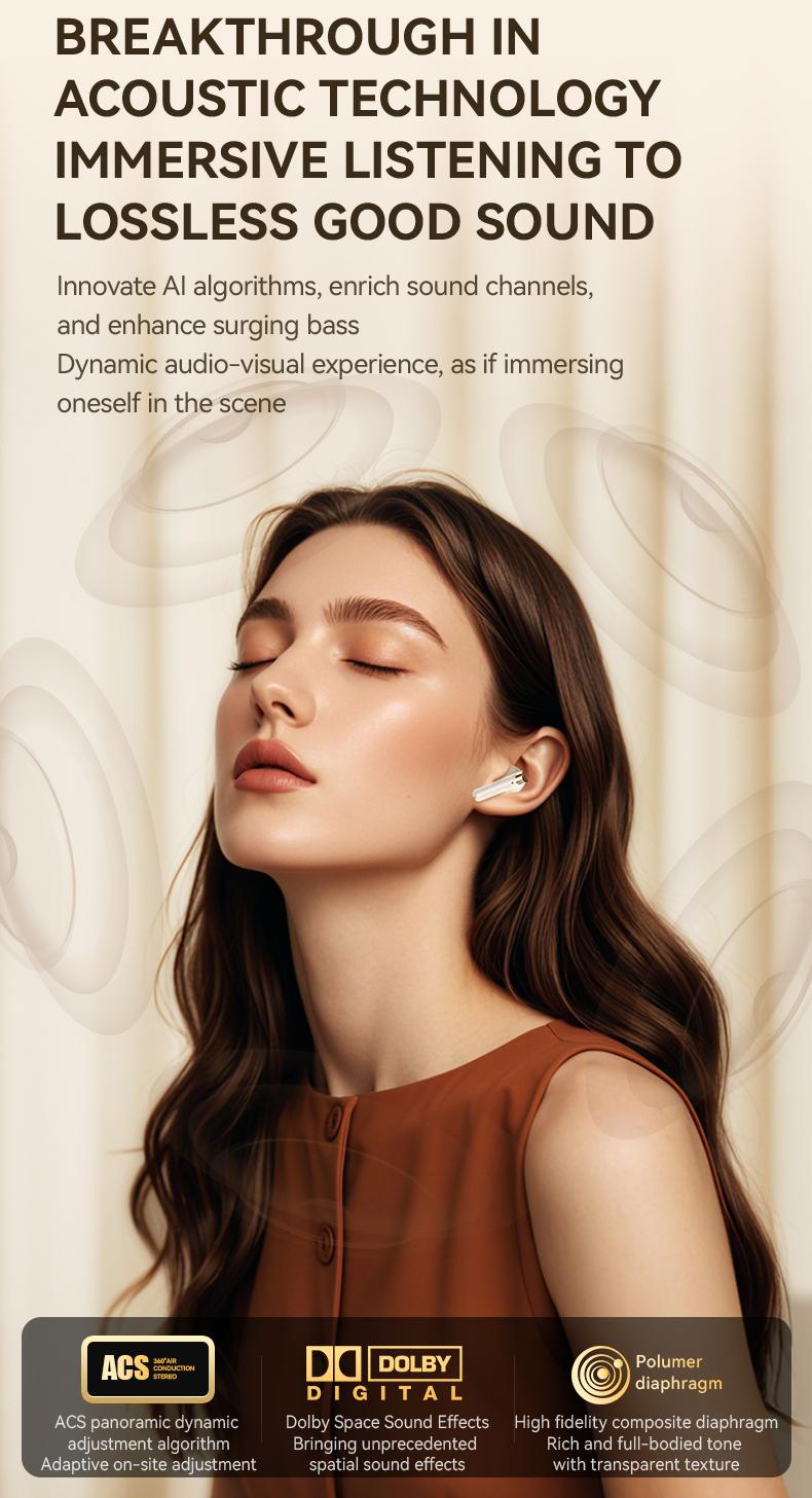 acer OHR508 Wireless Stereo Earbuds, In-Ear Noise-Canceling Earphones, Extra Long Battery Life, Universal Fit for Men and Women, Comfortable Wear, Noise Isolation Headphones, HIFI Sound Quality Music Headset Beige Audio Electronic