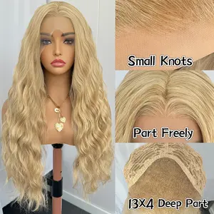 RONGDUOYI Mix Blonde Long Wave Lace Front Synthetic Wig 26inch ASH Blonde Highlight Platinum Loose Wavy Lace Front Wigs for Women Heat Fiber Hair  Cosplay Daily Use Wig