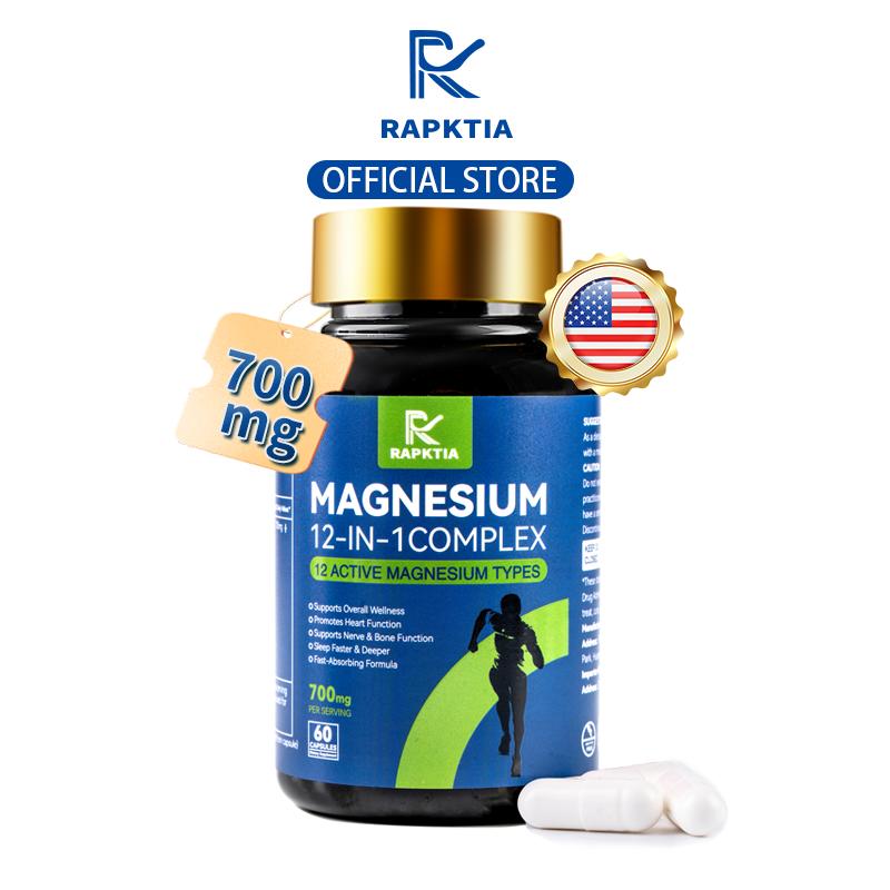 12-in-1 Essential Magnesium Complex 700mg, Supports Better Sleep & Stress Relief, Heart & Bone Health Support, High-Absorption Formula with Chrono-Mag Technology, 60 Capsules, Perfect Christmas Gift