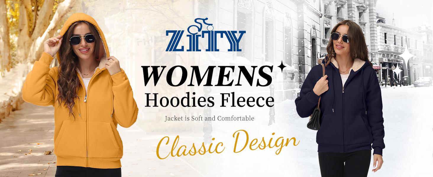 ZITY Hoodies for Women Winter Fleece Sweatshirt - zip up hoodies Thick Sherpa Lined Hooded Jacket sweatshirts Casual Black Womenswear Long Sleeve Basic Coats gifts SpringStatements
