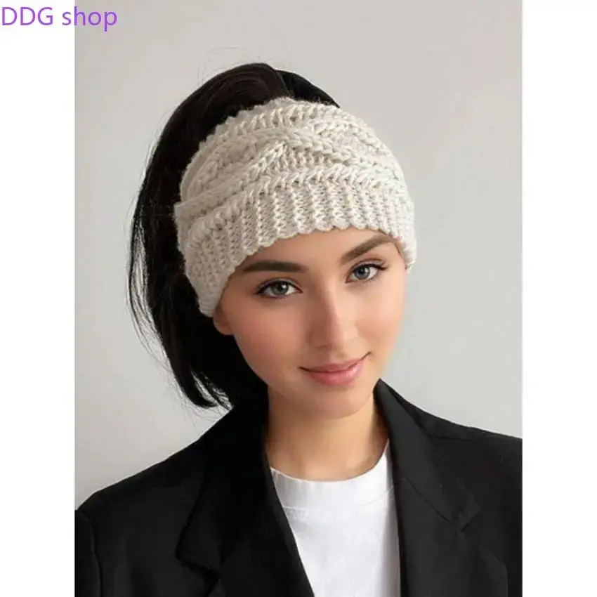 Unisex Multifunctional Crochet Knit Sports Headband - Solid Color, Ponytail-Fit, Warm Ear Protection, Elastic Band, One Size, Cozy for Winter Outdoor Sports & Daily Wear