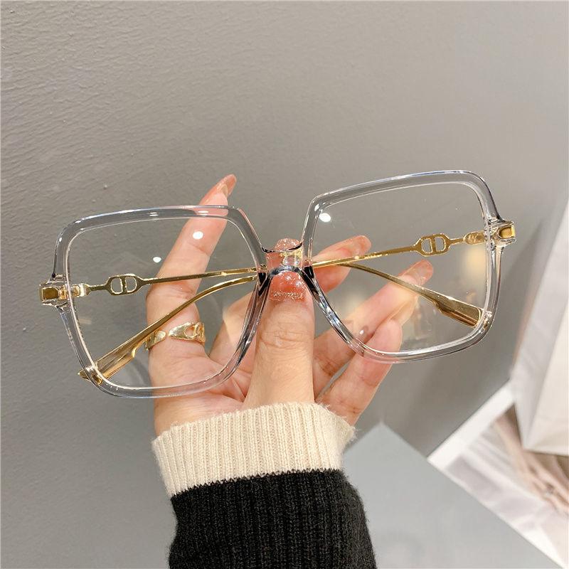 Fashion Oversized Square Eyewear Retro Unisex Light Blocking Metal Frame daily Glasses Trend Optical Computer Reading  vooglam frame  Eyeglasses for Women