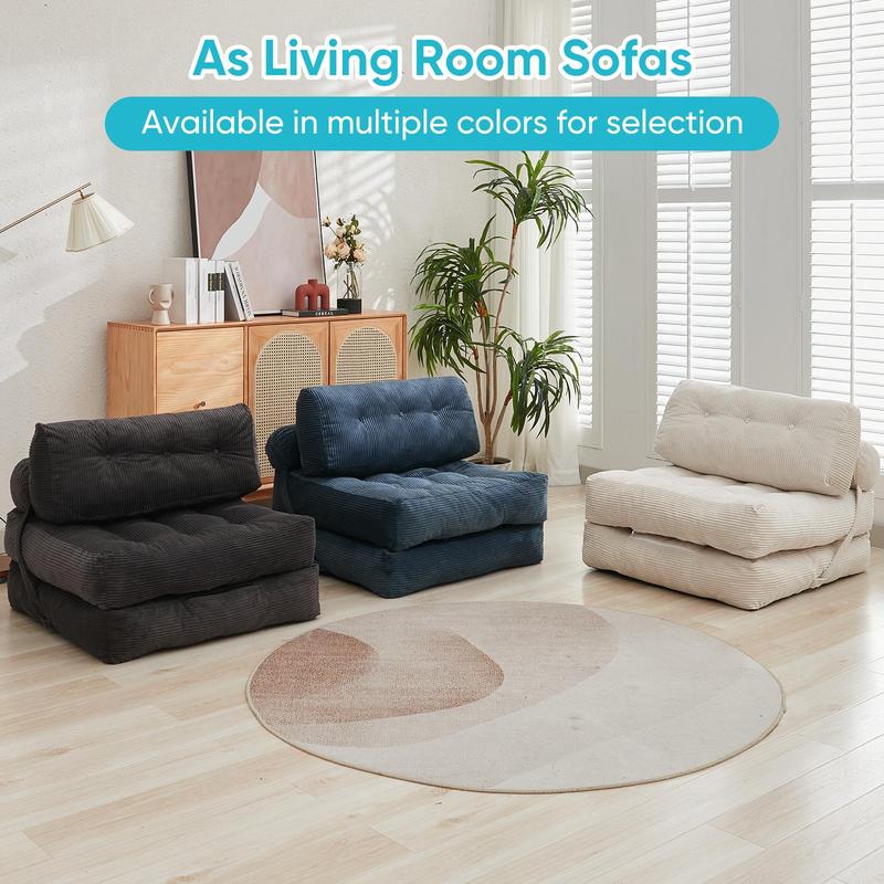 ZAFLY-Home Corduroy Cloud Couch Bed, Tow Size Convertible Sofa for Living Room and Apartment, Boneless Sofa, Legless Cloud Couch, Sectional Couch, Queen Size and Full Size Sofa Bed,Floor sofa.Black,Beige, Pink, Yellow