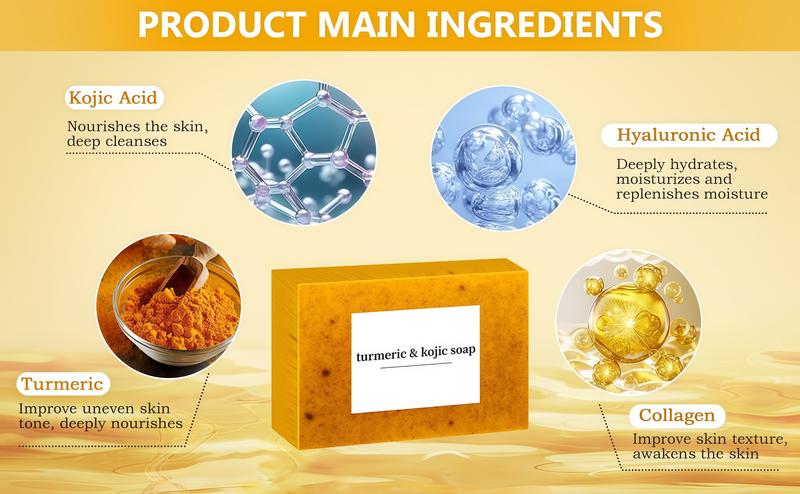 LMMAKE Natural Turmeric Kojic Acid Soap Bar - Triple Action Formula for Brightening Smoothing & Deep Cleansing Skin Reduces Dark Spots Improves Texture for Morning Night Facial Body Care
