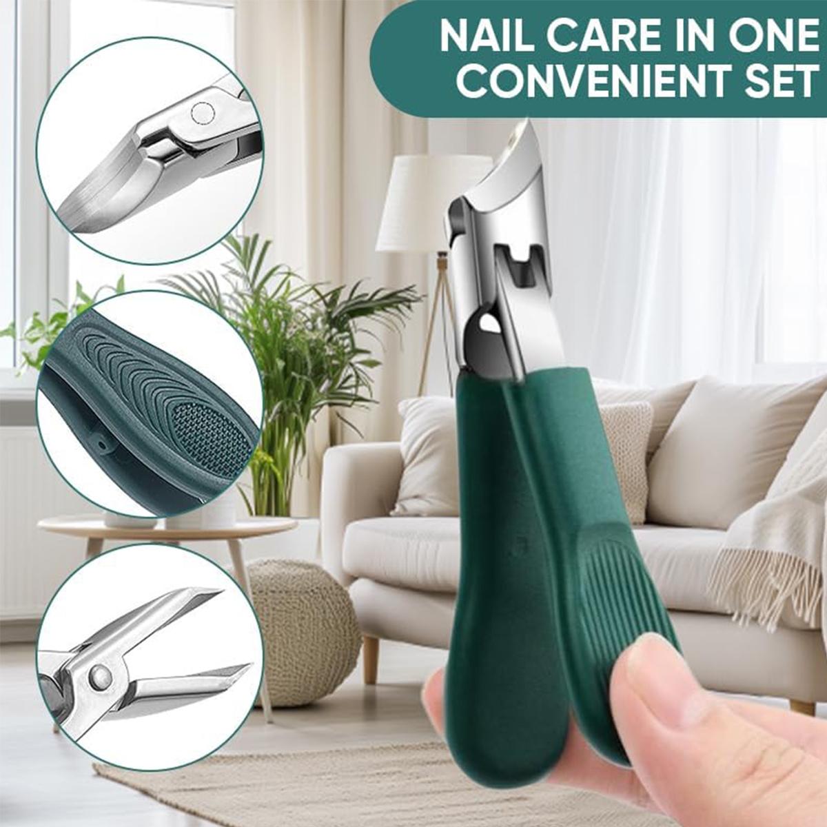 Eagle Beak Beveled Nail Clippers, 3Pcs Wide Jaw Opening Anti-Sp lash Slanted Nail Clipper, Long Handle Wide Jaw Opening Anti-Splash  Slanted Edge Nail Clipper for Thick Nails, Seniors & Ingrown Care(Green)