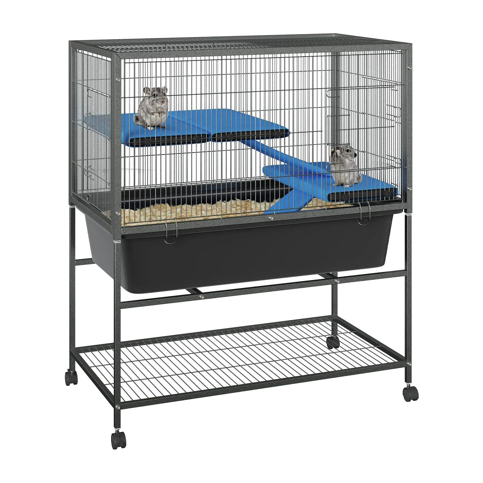 GARVEE 40.5 in H Large Rectangular Ferret Cage with Metal Frame, 2-Tier Design, Wheels, Large Base, Removable Ramps & Platforms for Chinchillas, Rabbits