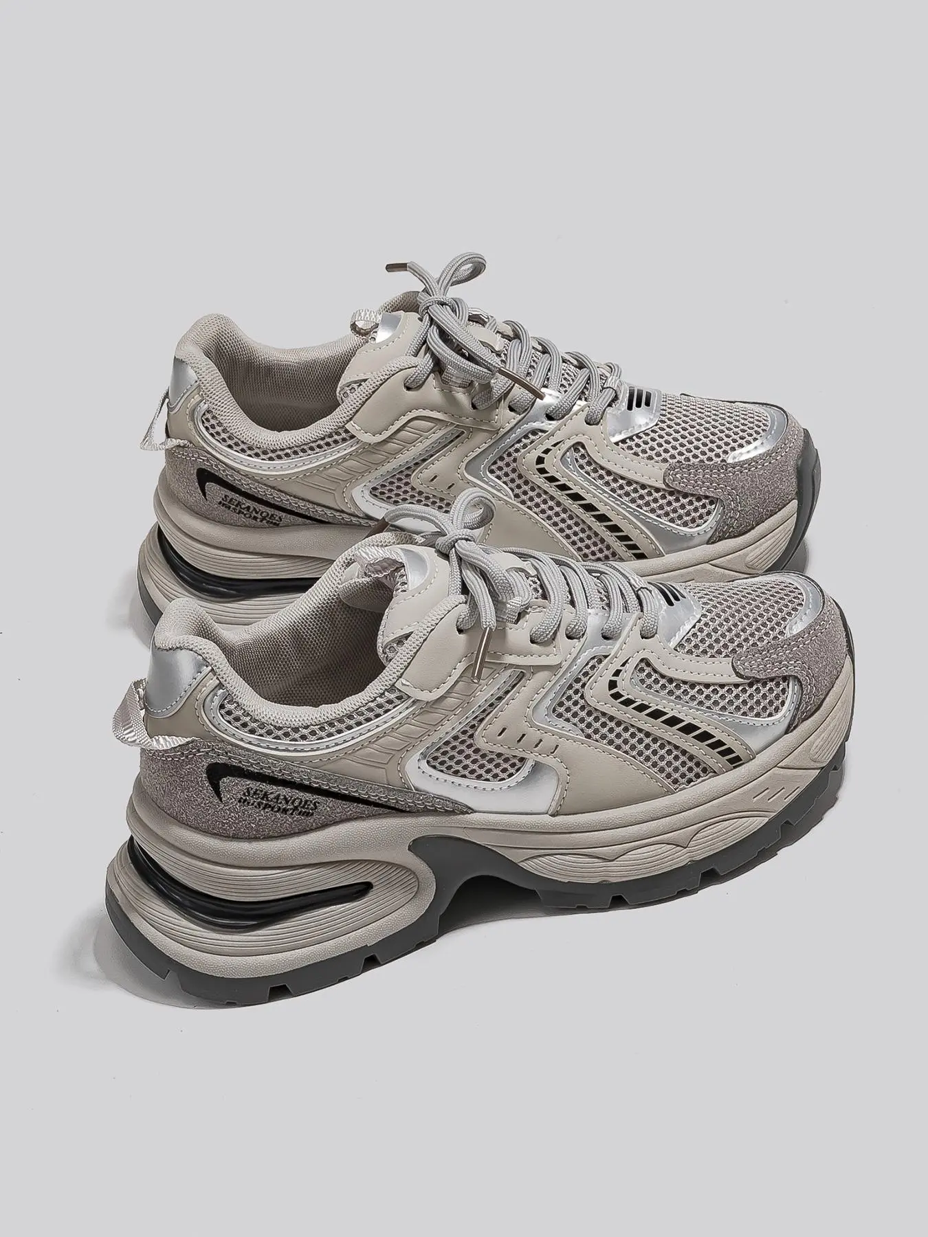New Thick Sole Dad Shoes Casual Sporty Women's Athletic Trainers Sneaker Lightweight Breathable Height Increasing Sneakers, Fashion Sneaker, Round Toe Mesh PU Leather Low Top All Seasons Lace Up Sneaker