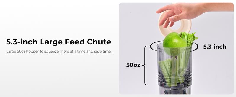 SUSTEAS Juicer Machines, Cold Press Juicer with 5.3'' Large Feed, Slow Masticating Machines Chute Fit Whole Vegetable And Fruit, High Juice Yield Juicer Easy to Clean