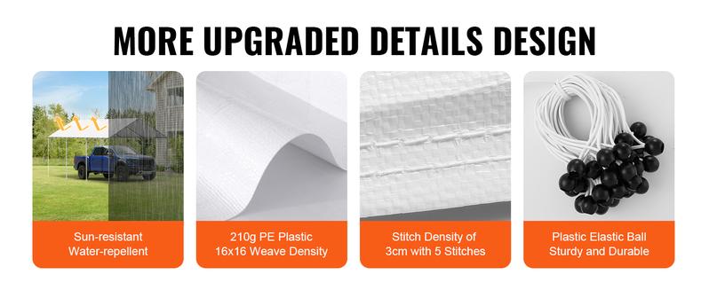 VEVOR 10 x 20 ft Carport Replacement Canopy Cover, TikTokShopBlackFriday, Garage Top Tent Shelter Tarp Heavy-Duty Waterproof & UV Protected, Easy Installation with 40 Ball Bungeess (Only Top Cover, Frame Not Include), White