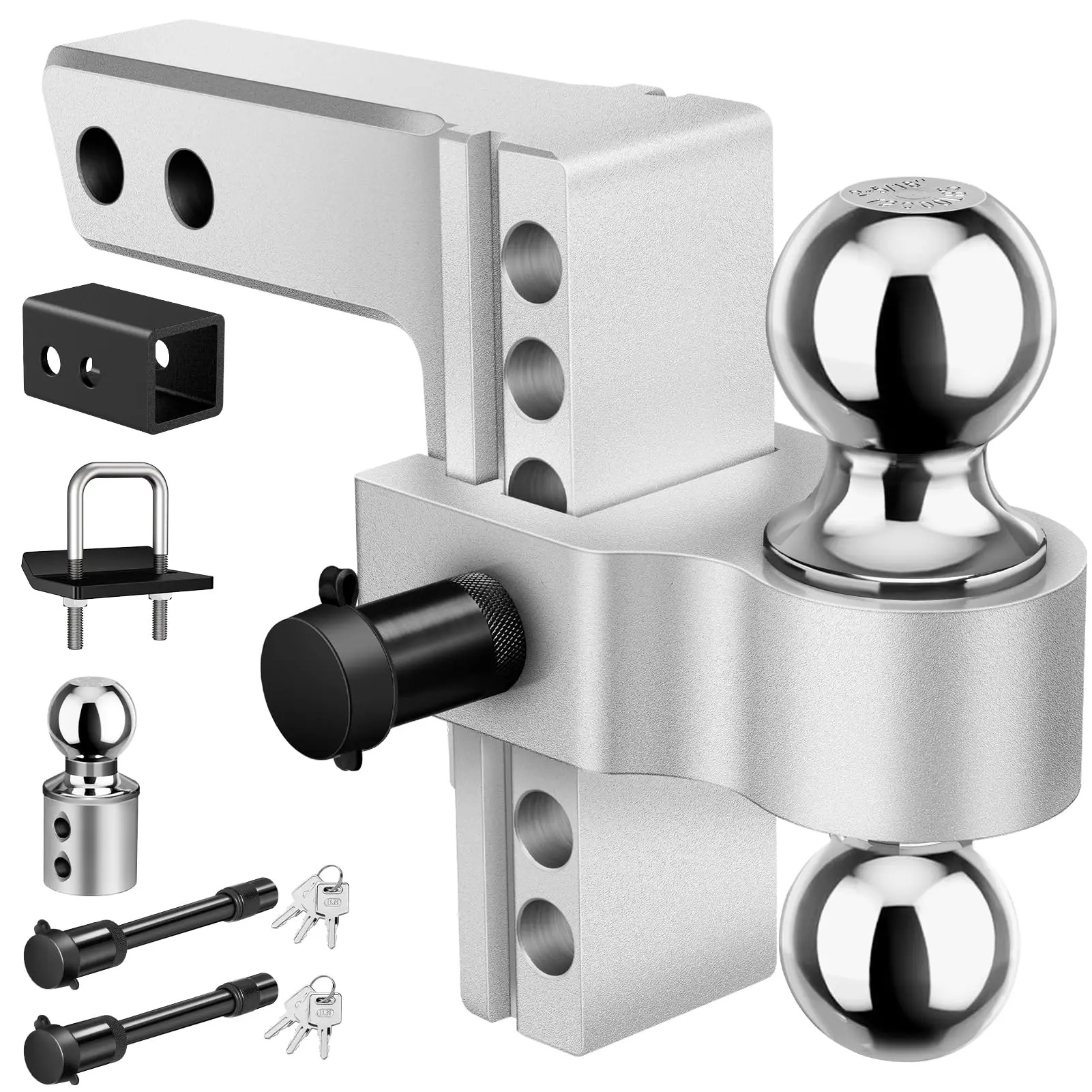 6"Drop Adjustable Trailer Hitch Kit Fit 2" & 2.5" Receiver, Drop Hitch with 3 Ball 1-7/8", 2", 2-5/16", 12500 LBS GTW Heavy Duty Tow Hitch with Anti-Theft Lock Pins Mounted Lawn Ripper Plow Multi-Purpose Tri Mount,Summervibes