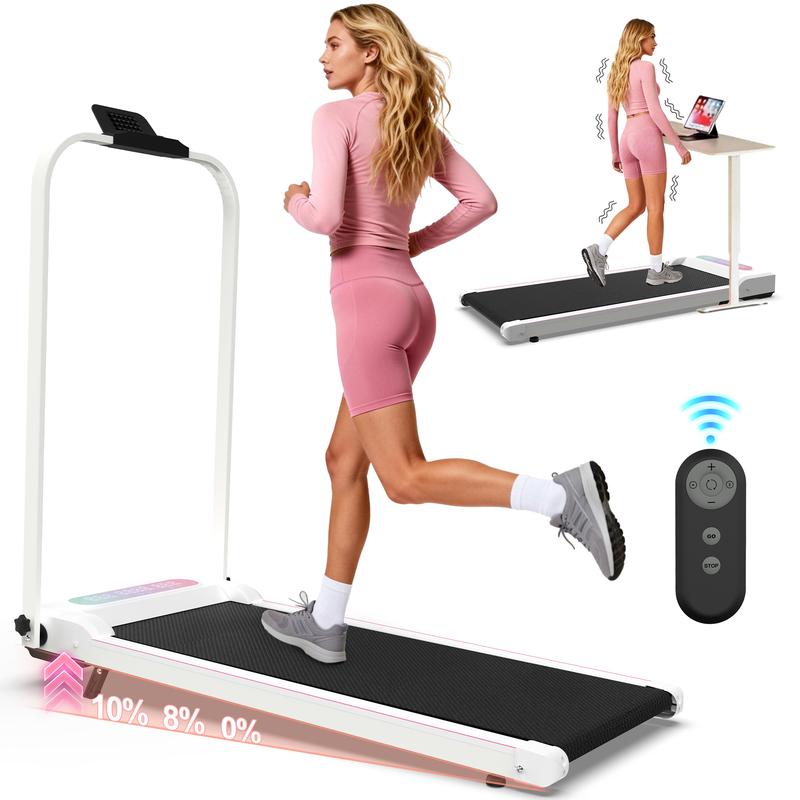 【KINMAC】Foldable Treadmill with Handle Bar & Incline, 2 in 1 Upgrade Portable Under Desk Walking Pad and Vibration Pad with Remote Control for Home Office Small Spaces