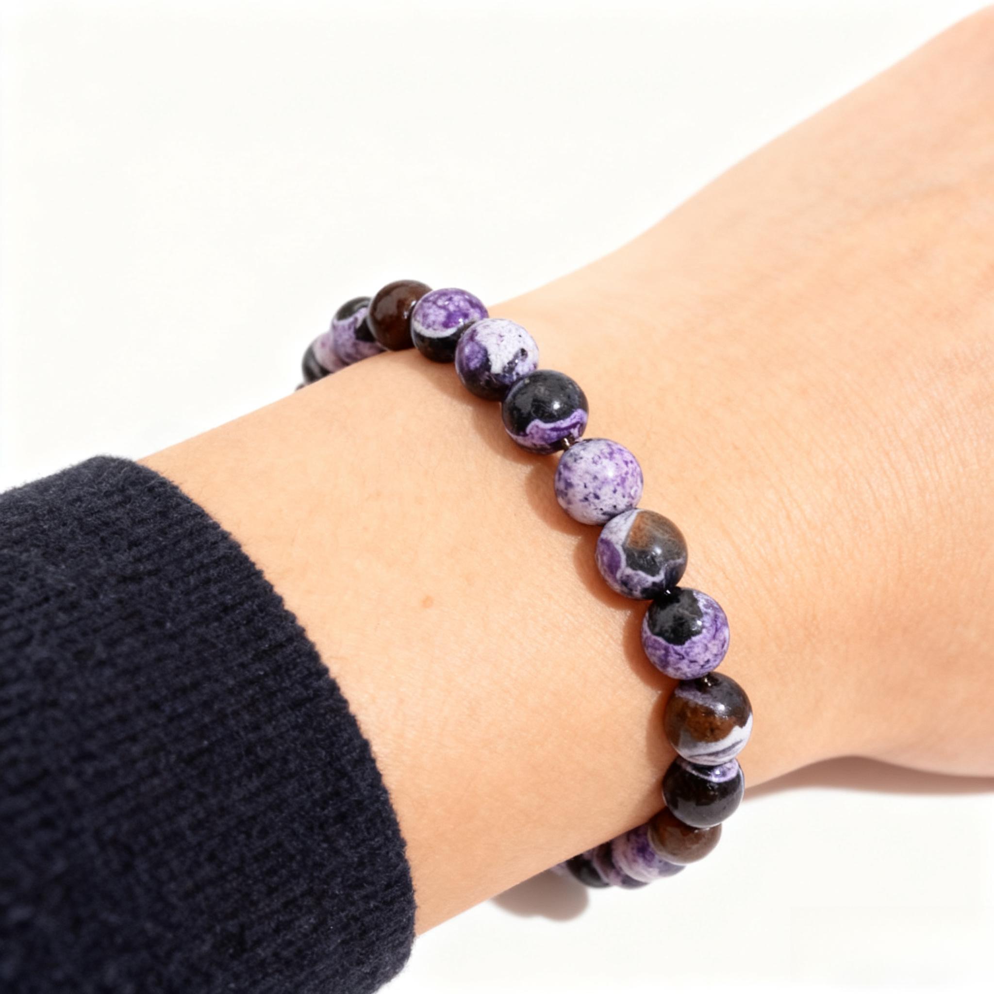 Purple Fire Agate Crystal Bracelet for Anxiety Relief & Calm - Grounding Healing Bracelet, Handmade Gemstone Jewelry