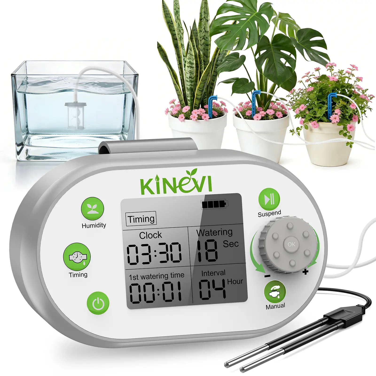 Automatic Plant Waterer Kit - Programmable Timer System, Smart Humidity Sense Drip Irrigation System for 15 Indoor Pots