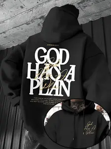 "God Has A Plan" Jeremiah 29:11 Scripture Graphic Hoodie, Black Streetwear Oversized Religious Apparel, Modern Urban Aesthetic