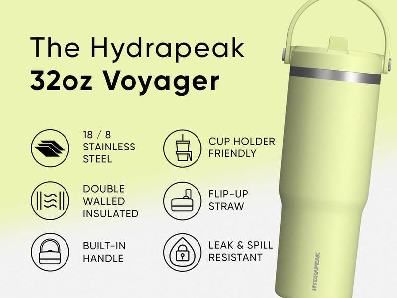 Hydrapeak Nomad 32oz Tumbler with Handle & Flip Straw, Leakproof Water Bottle, Fits In Cup Holder, Bottles Keep Cold For 24 Hours, Rubber Base, Portable Drinkware Gift for Women & Men Drinkware Flasks