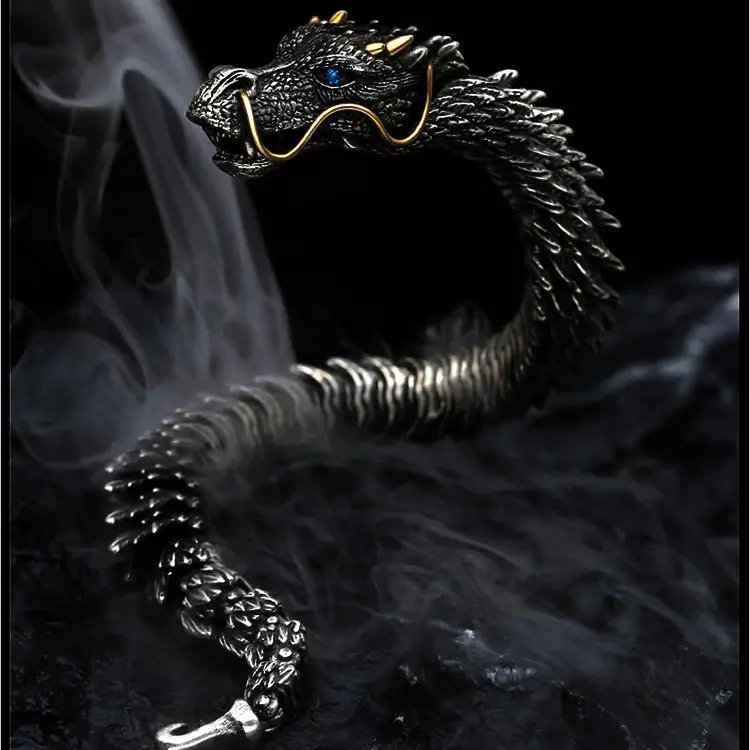 Unisex Vintage Dragon Design Metal Charm Bangle - Exquisite Trendy Bracelet, Punk Stackable Costume Jewelry, Animal Pattern Bohemian Accessory, Couple Birthday Gift (18cm, 22cm), Yes, Birthday Couple