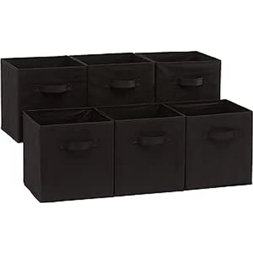 Collapsible Fabric Storage Bins Organizer with Handles, Sturdy, Foldable, 10.5" x 10.5" x 11", Black, 6-Pack